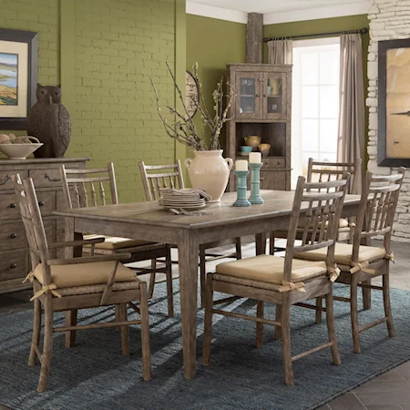 Seven Piece Willow Bank Dining Set with Rush Chairs